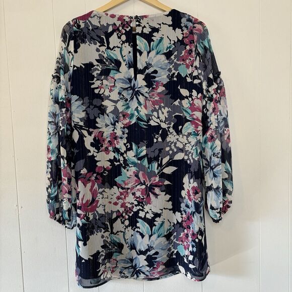Three Eighty Two Ruffle Long Sleeve V-Neck Mini Dress Size Small Floral Revolve* - Picture 9 of 15